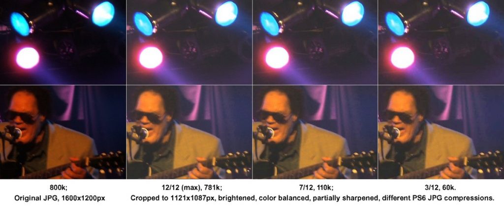 Image compression comparisons on a photo of a musician