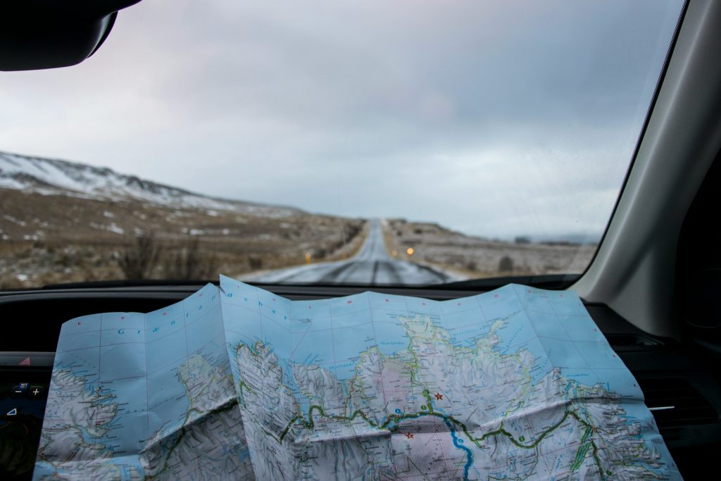 map on the dashboard of a car